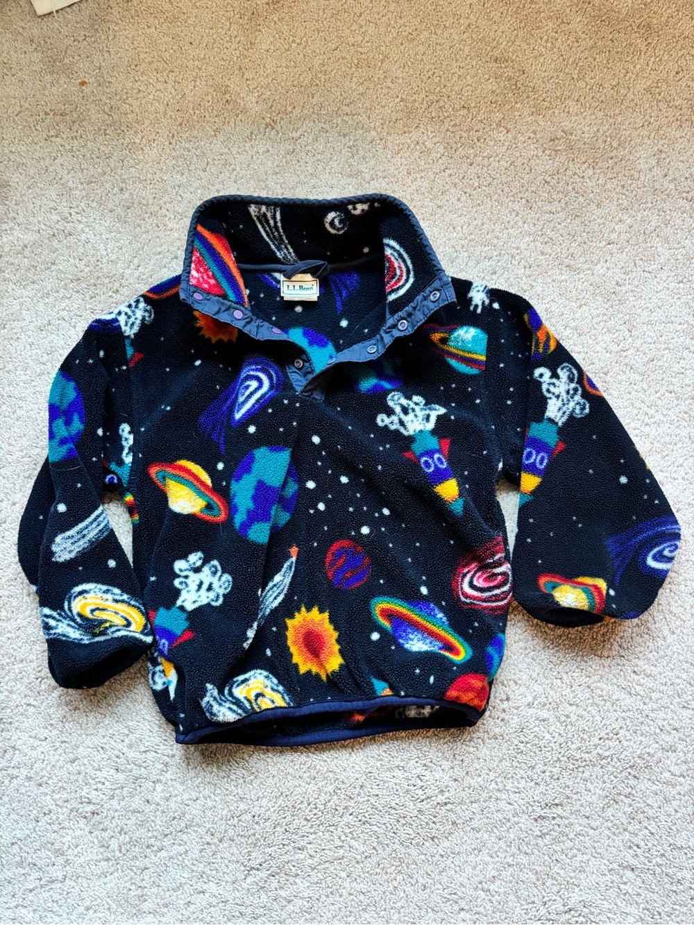 L.L. Bean Kids' Space Print Fleece Pullover - Navy/Multi